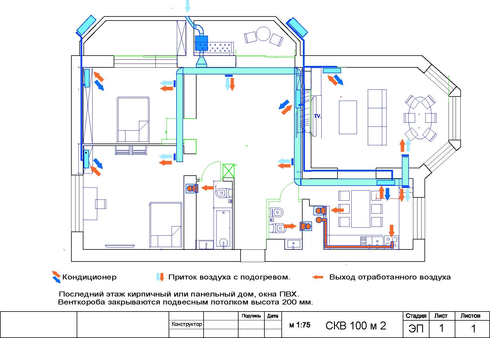 Воздух на первом этаже. Система канального кондиционирования чертеж. Вытяжная вентиляция в квартире схема. Чертеж приточно-вытяжной вентиляции компас. Канальная сплит система в квартире схема установки.