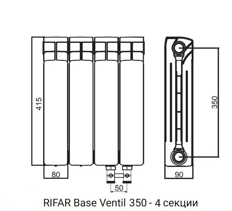 Rifar Base 350 ширина секции. Батарея Рифар монолит 350 с нижним подключением габариты. Rifar Supremo 350 ширина секции. Рифар биметаллические радиаторы 350 схема.