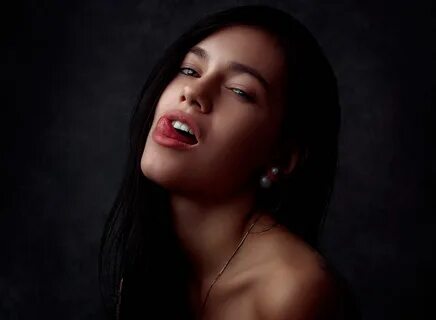 Brunette licking