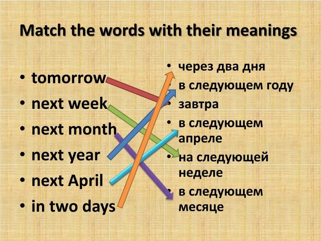 Match the sentences to their meanings. Match the Words in Bolds to their meanings. About meaning.