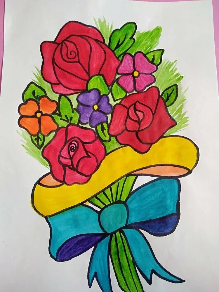 Букет рисунок 1 класс. Рисунки с цветами. Букет рисунок. Рисование букет для мамы. Рисунок на тему подарок маме.