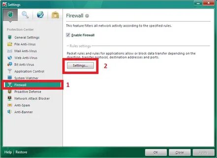 Kaspersky firewall