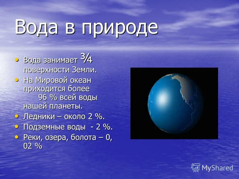 Какую часть занимает океан