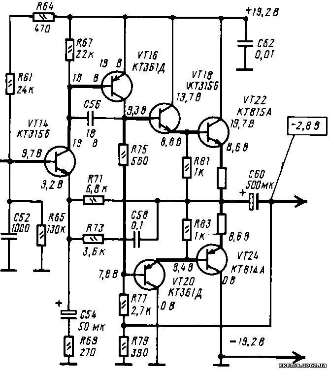 Выходные унч. Схема усилителя мощности 50вт. Схема усилителя на кт808а транзисторах. Усилитель УНЧ на транзисторах кт808а. Усилитель 50 ватт схема на отечественных транзисторах.