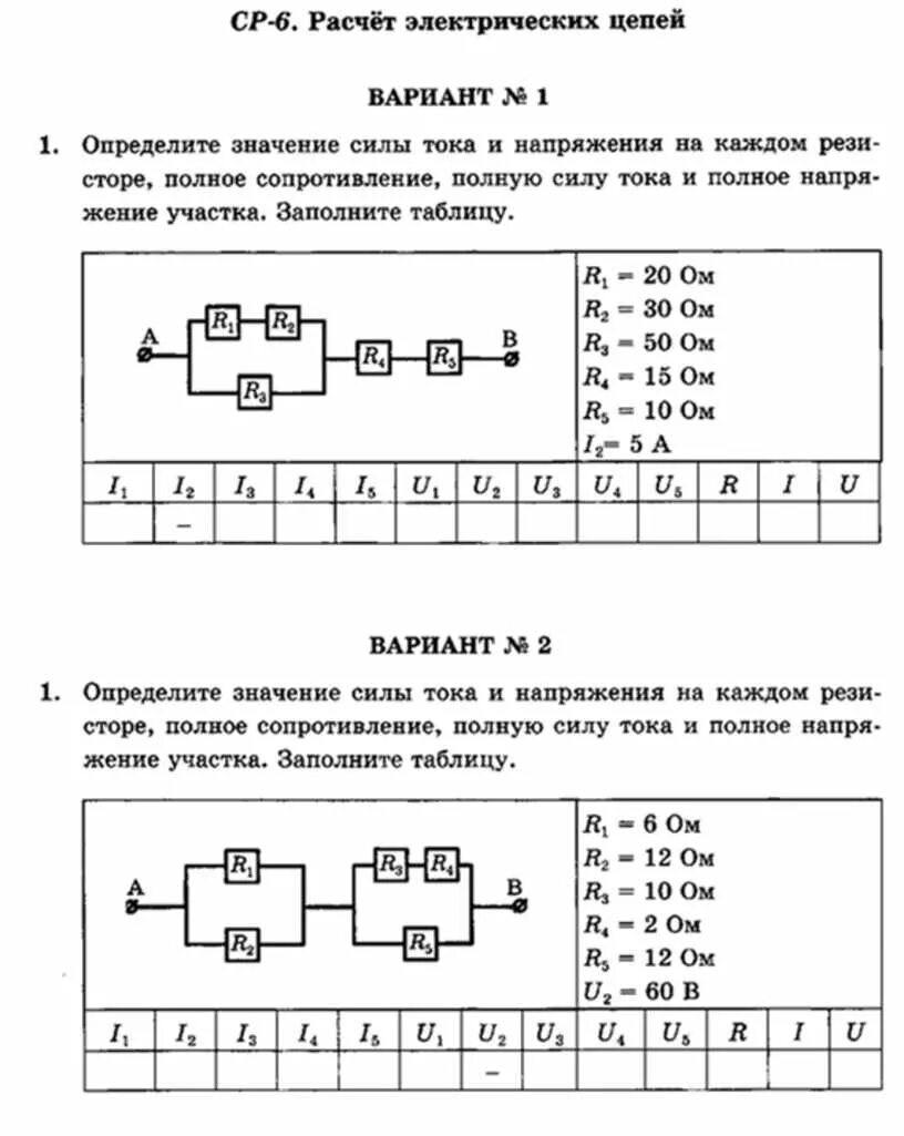 Самостоятельная работа по физике электрические цепи