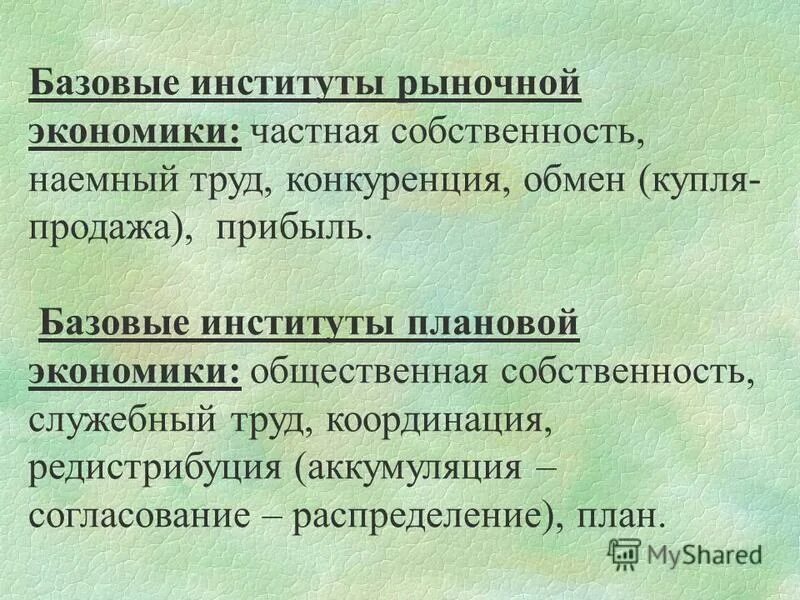 Основные институты экономики. Базовые институты рыночной экономики. Основные институты плановой экономики. Собственность в плановой экономике. Частная собственность в плановой экономике.