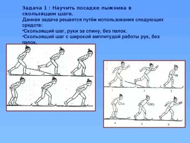 Скользящий шаг, руки за спину, без палок. Скользящий шаг с широкой амплитудой работы рук, без палок. Посадка лыжника. Ходьба скользящим шагом без палок. Передвижение скользящим шагом