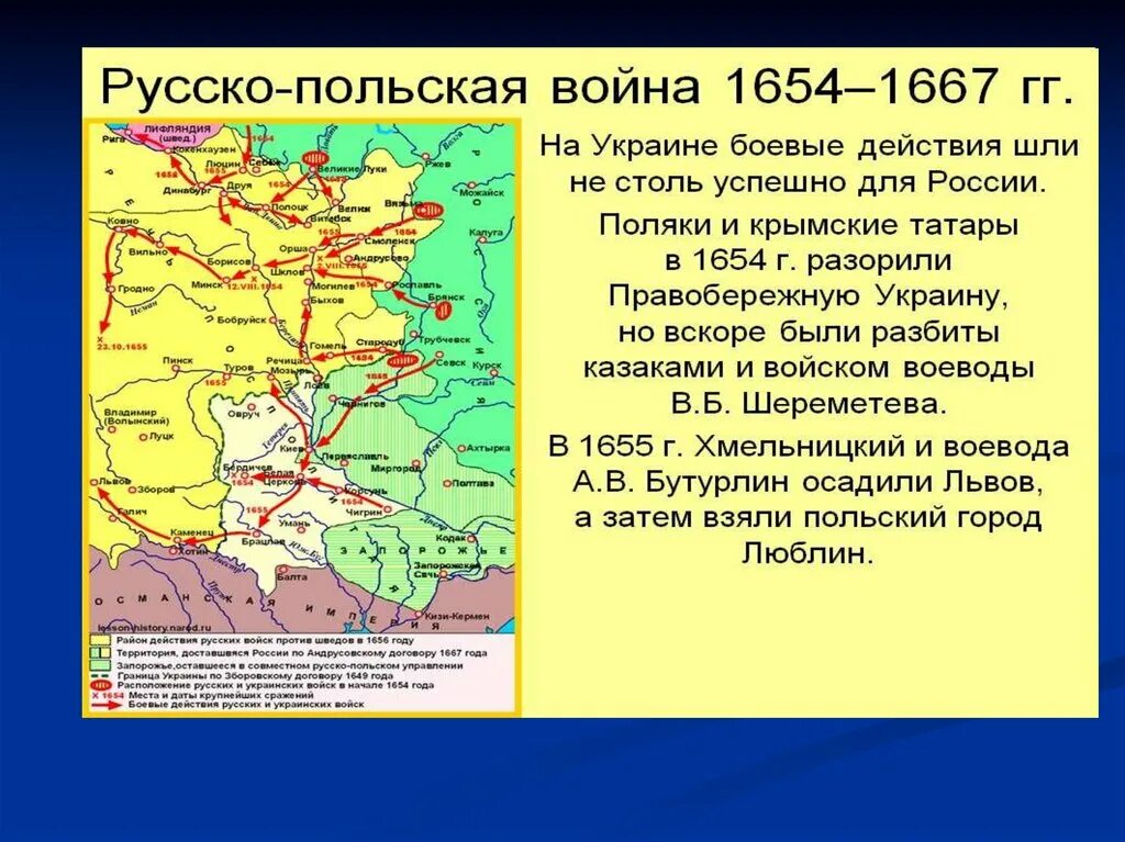 Русско-польской войне 1654-1667 годов карта. 1654 год век