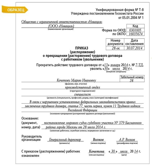 Статьи для увольнения работника. П 5 Ч 1 ст 77 ТК РФ приказ об увольнении. Приказ по увольнению п.2 ст. 77 ТК РФ. Приказ увольнение п. 2 ст. 77 ТК РФ. Образец приказа на увольнение по ст 77 п2 ТК РФ.