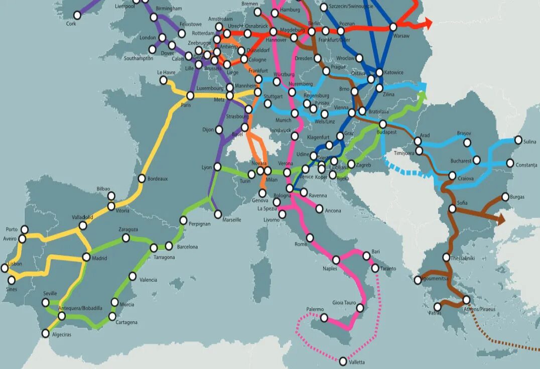 Карта транспортных путей Европы. Основные транспортные магистрали Западной Европы. Главные транспортные магистрали зарубежной Европы на карте. Судоходные реки зарубежной Европы.
