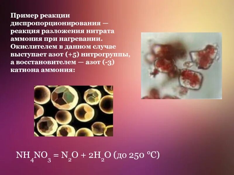 Реакция взаимодействия разложения нитрата аммония. Реакция взаимодействия разложения нитрата аммония