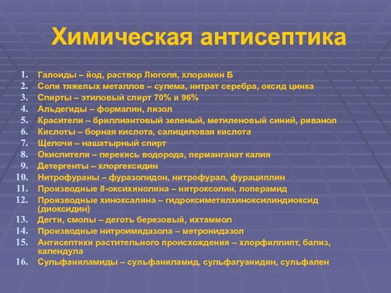 Химическая антисептик препараты. Химическая антисептик препараты