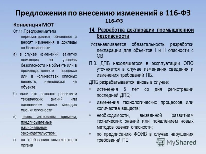 Декларирование опо. Происходит смена технологических процессов. Регистрация опо.