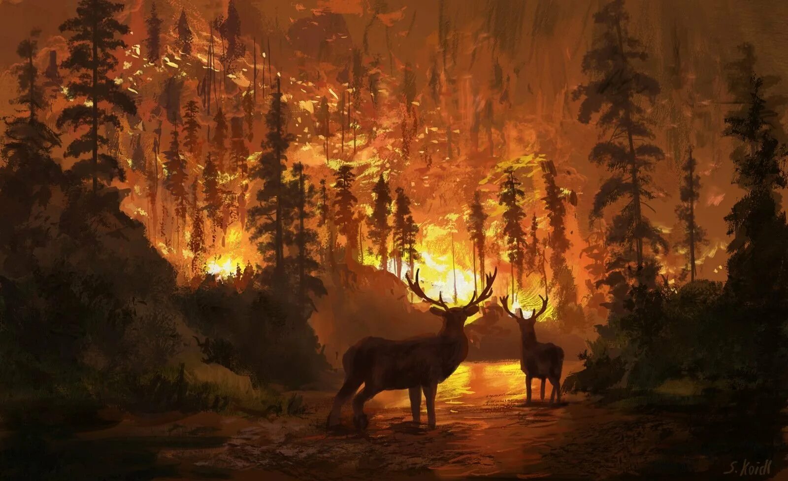 Горящий лес с животными. Пожар в лесу. Пожар в лесу и звери. Пожар в лесу арт.