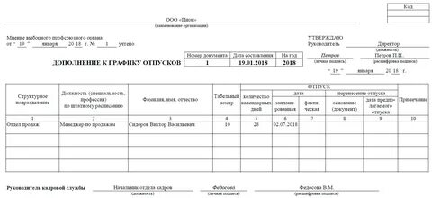 Заявление о внесении изменений в график отпусков образец заполнения