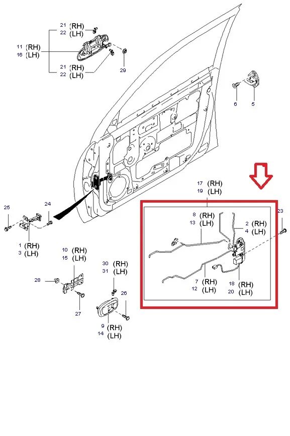 Передний левый дверь киа спектра. Механизм открывания двери Киа Рио 3. Тросик открывания двери Киа Церато 2006. Схема водительской двери Киа спектра. Замок водительской двери Киа СИД 2010.