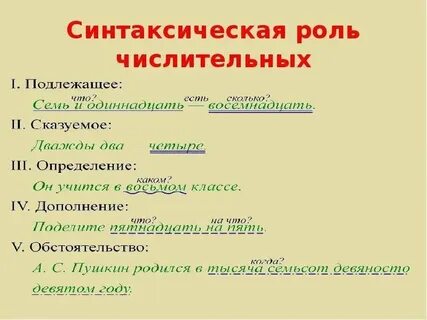 Синтаксическая роль числительных в предложении 6 класс