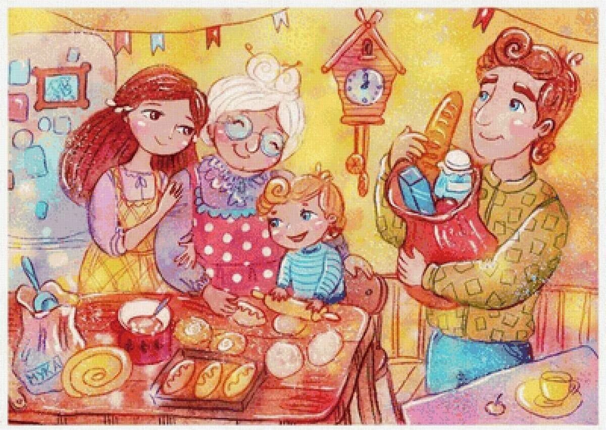 Семейные традиции чаепитие. Уютные иллюстрации.