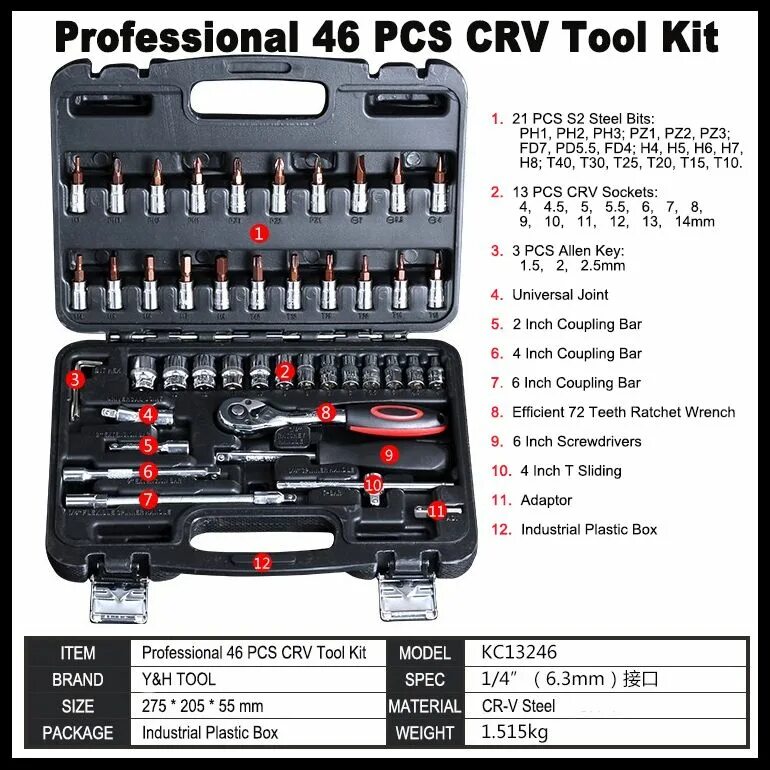 Item pro. Набор инструментов 46pcs. Набор инструмента "Tool Kit" 46 предметов. Набор ручного инструмента Тоол кит. Инструмент CRV.