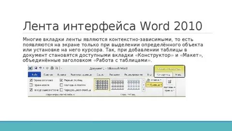 Интерфейс word 2010