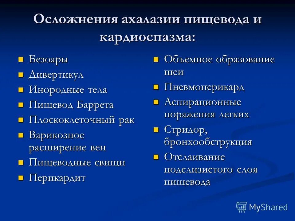 Хирургическое лечение пищевода. Лекарства при кардиоспазме пищевода. Дифференциальная диагностика ахалазии пищевода. Осложнения кардиоспазма. Осложнения инородных тел пищевода.