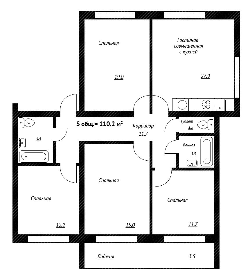 чертежи 4 комнат