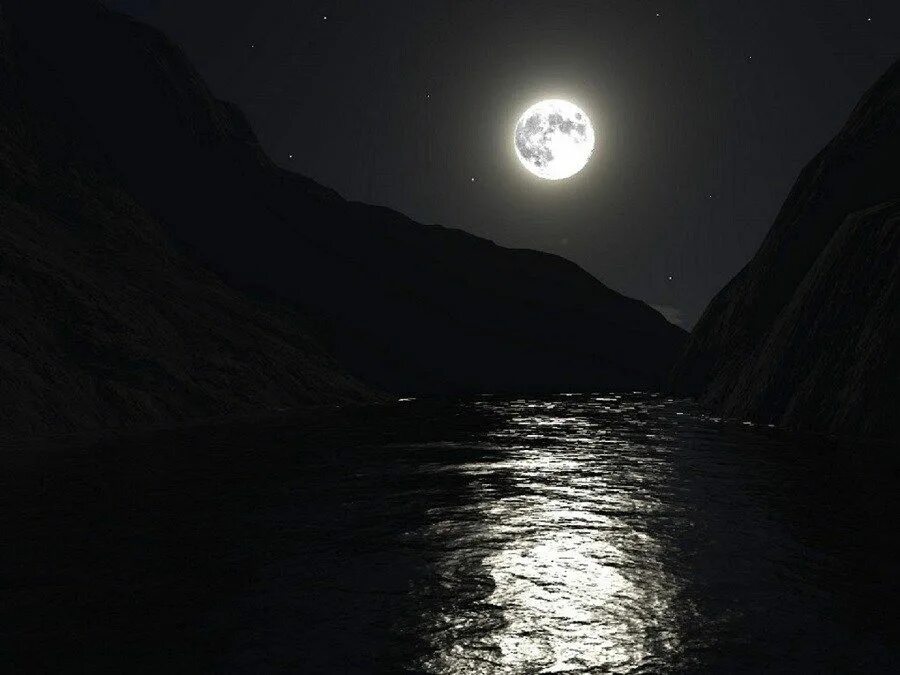 Ночной пейзаж. Лунная ночь. Черная ночь. Лунный пейзаж.