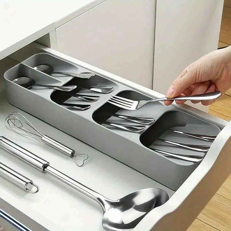 Лоток-органайзер для столовых приборов Cutlery Organizer. KP-617 подставка для столовых приборов Drawer Organizer. Органайзер для ложек и вилок икеа. Хранение столовых приборов. Для ложек и вилок лоток в ящик