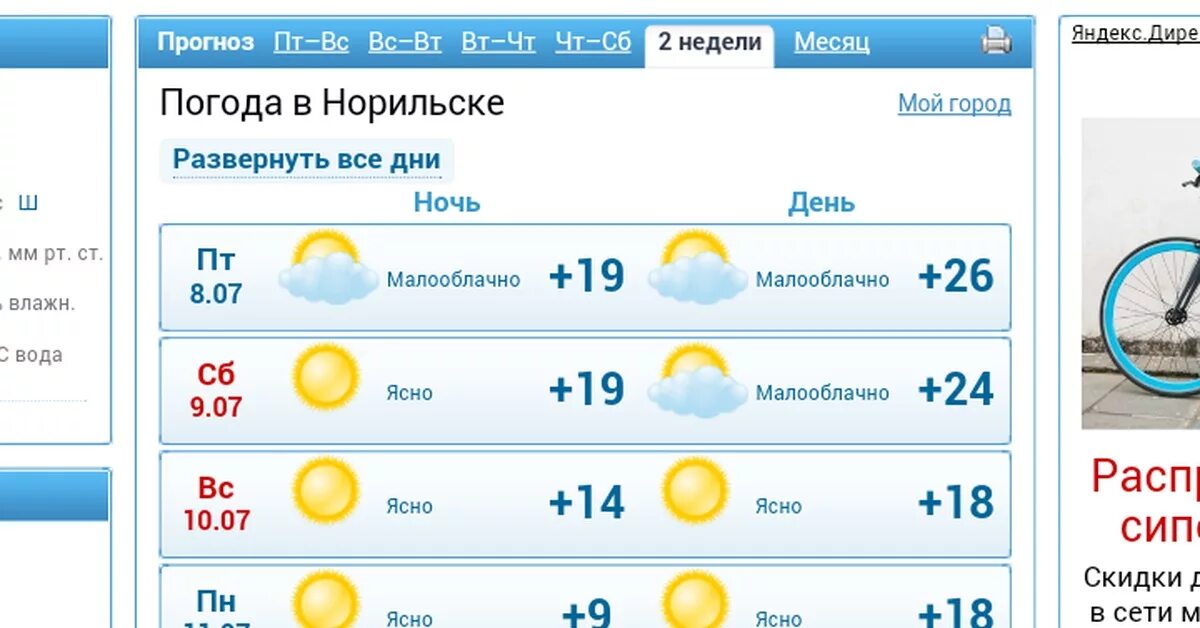 Погода норильск на 10 гисметео