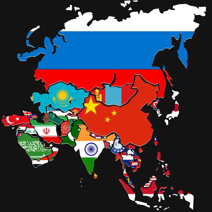 Россия страна евразии. Китай на постсоветском пространстве. Геополитические тенденции. Карта с флагами. Карта Азии с флагами.