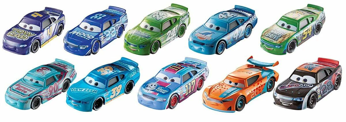 Машинки 10 9 8. Disney Pixar cars 3 игрушки. Тачки гонщик номер 52 тачки3. Cars 3 Mattel Radiator Springs 10 Pack. Тачки 3 гонщики.