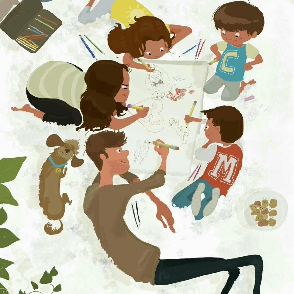 Современная жизнь рисунки. Паскаль Кэмпион дети. Современные иллюстрации. Счастливая семья иллюстрации. Семья арт.