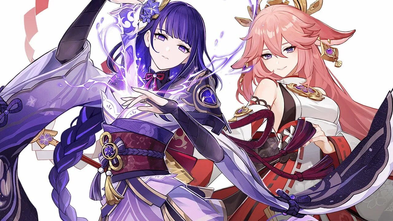 Сегун райден и яэ мико. Аниме геншин импакт. Яэ мико геншин импакт арт 18. Яэ мико x. Янь фэй арты.