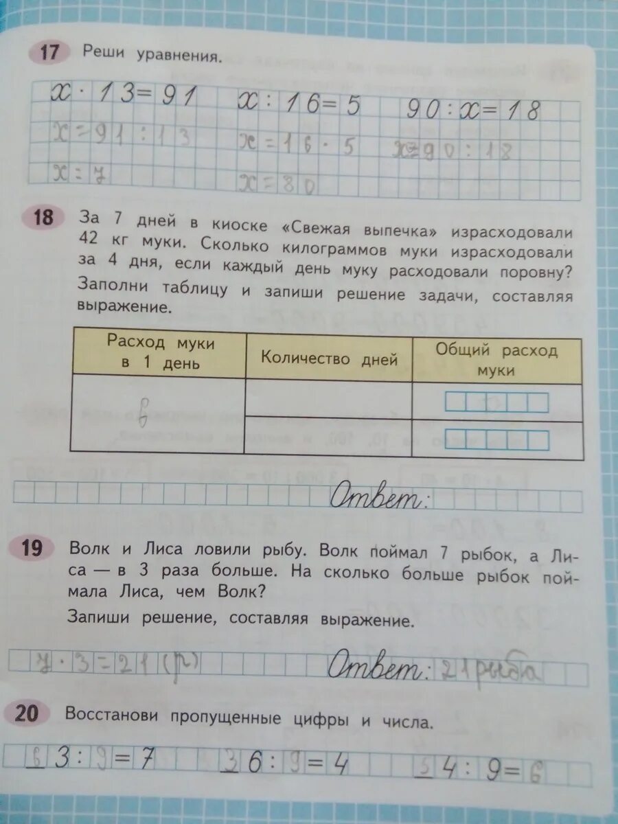 В столовой за неделю израсходовали 63 кг. Математика рабочая тетрадь страница 21. За 7 дней в киоске свежая выпечка израсходовали 42 кг муки. Математика 4 класс рабочая тетрадь страница 21 номер 17 номер 19. Математика 4 класс 1 часть рабочая тетрадь стр 21 номер 18.