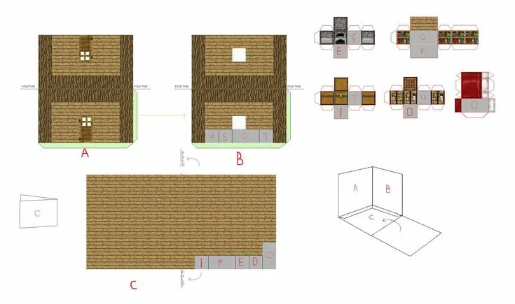 Papercraft Mini Minecraft NPC smaller house Minecraft verjaardagsfeestje, Minecr