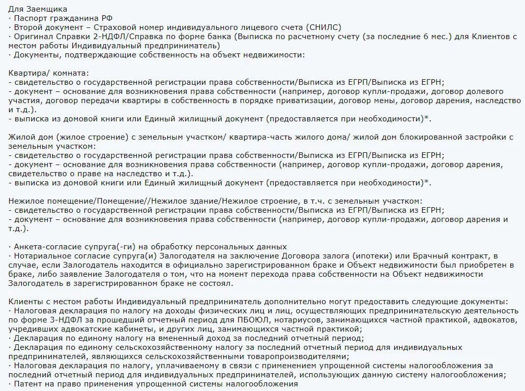 Данные залогодателя