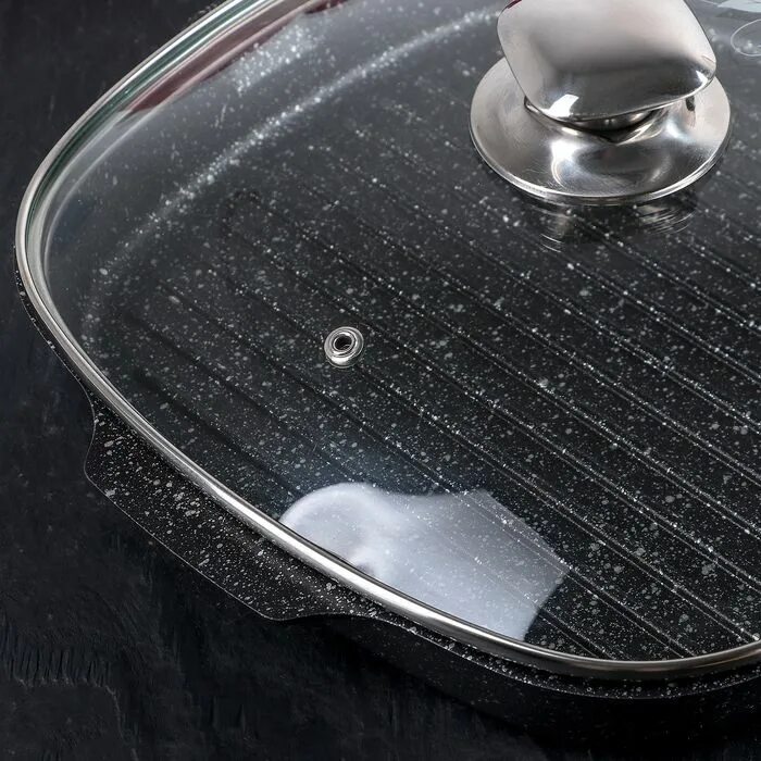 Крышка стеклянная 26 см для сковороды безободковая. D28см "хит". Крышка стекл. Стеклянная крышка со стеклянной ручкой. Ручка 848-007.