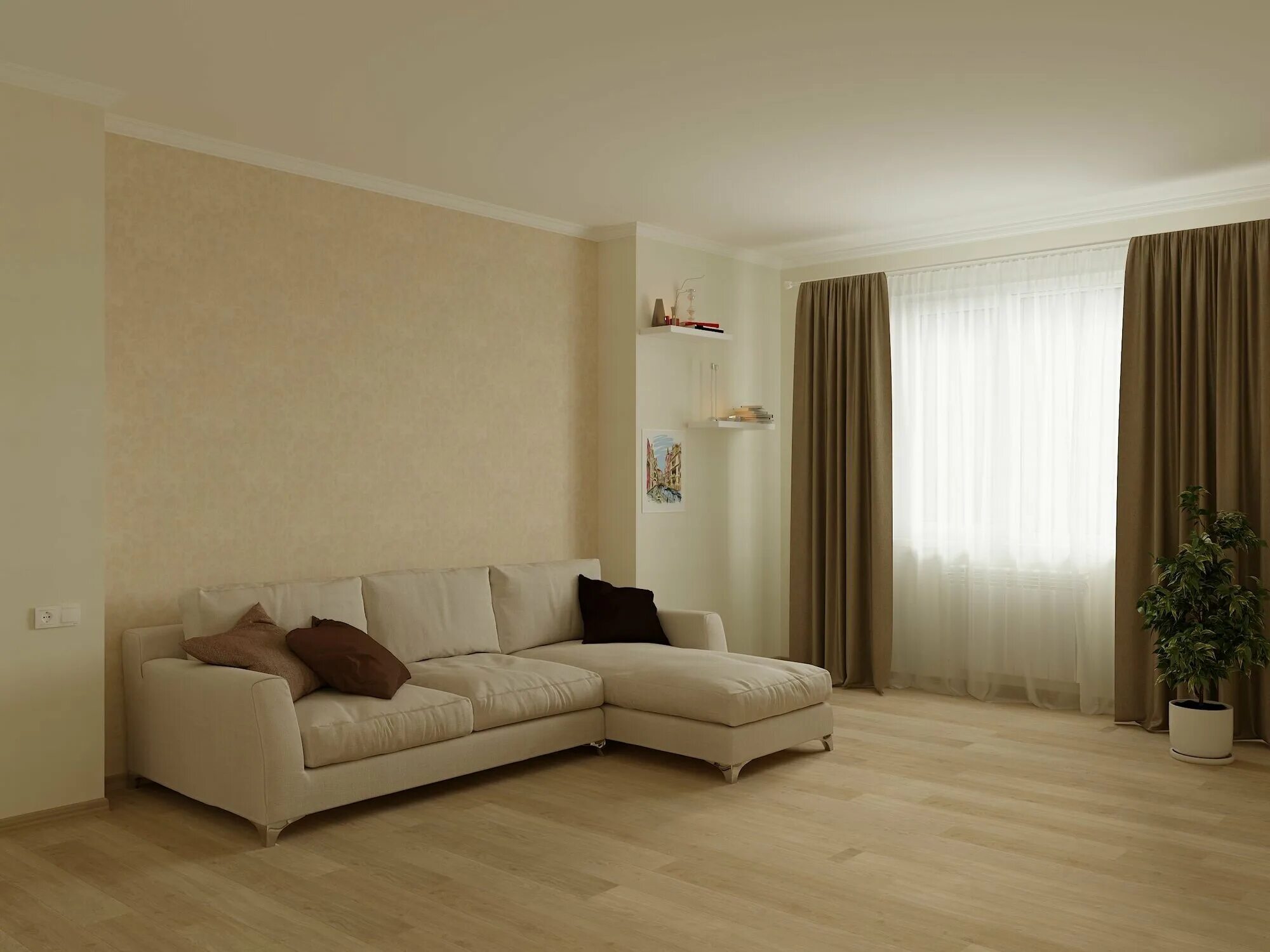 Сочетание бежевого и оранжевого в интерьере. Гостиная в оливковом цвете. Цвет обоев к бежевому дивану. Золотистые обои в интерьере гостиной. 131 м.