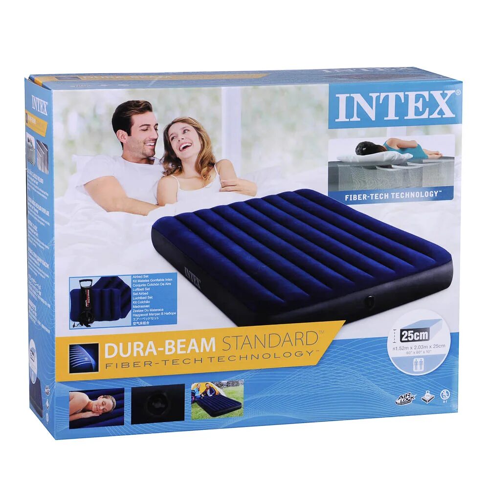 Intex downy. Матрас надувной 183x203x25см classic downy airbed, intex 64755. intex 64765. надувной матрас с подушками и насосом. надувной матрас intex sleeping bag airbed.