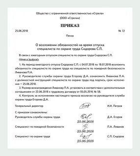 Проект приказа о выдаче