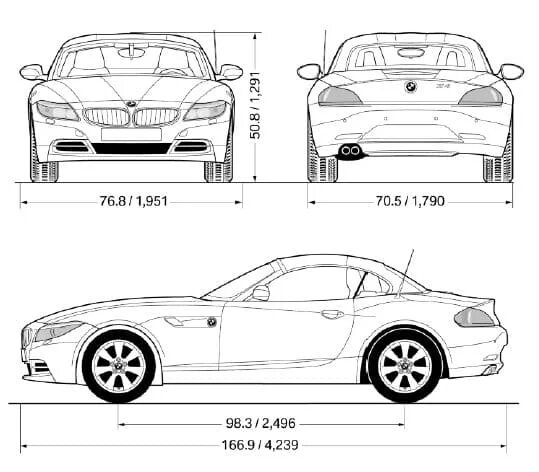Бмв 4 размер. Бмв z4 габариты. bmw z4 чертежи. bmw z3 габариты. чертёж бмв z4.
