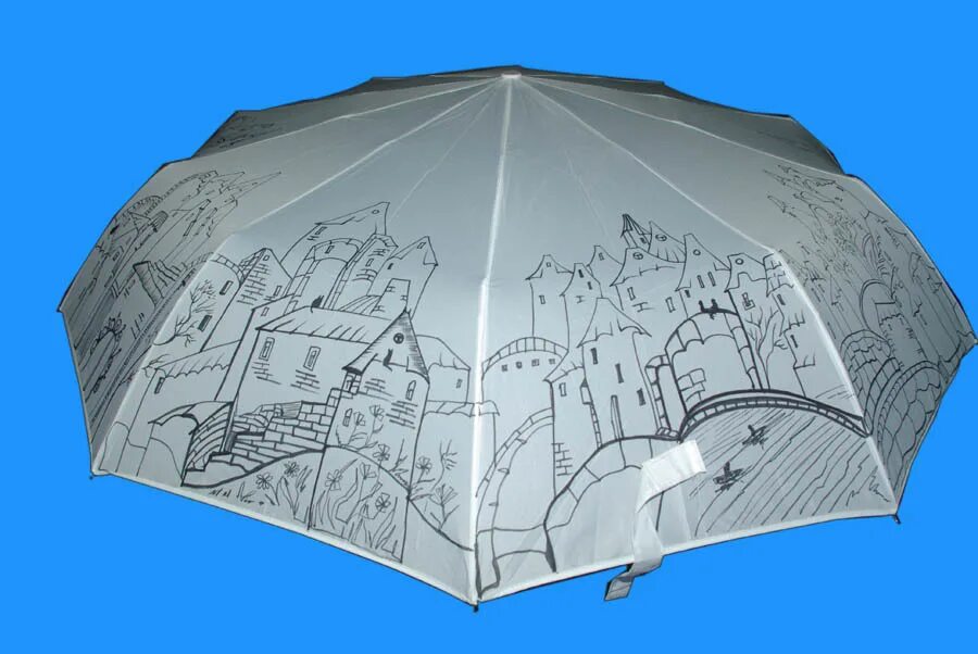 Зонтик г. Зонт с рисунком города. Город в зонтике рисунок. Роспись зонтиков. Рисунки для росписи зонтов.