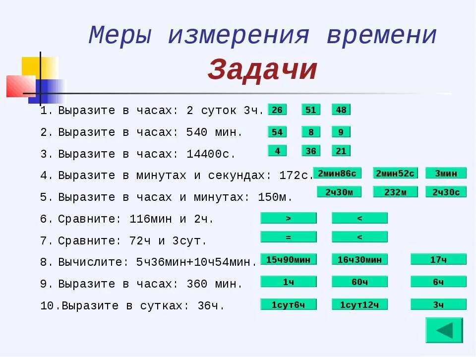 Вырази в величинах в часах