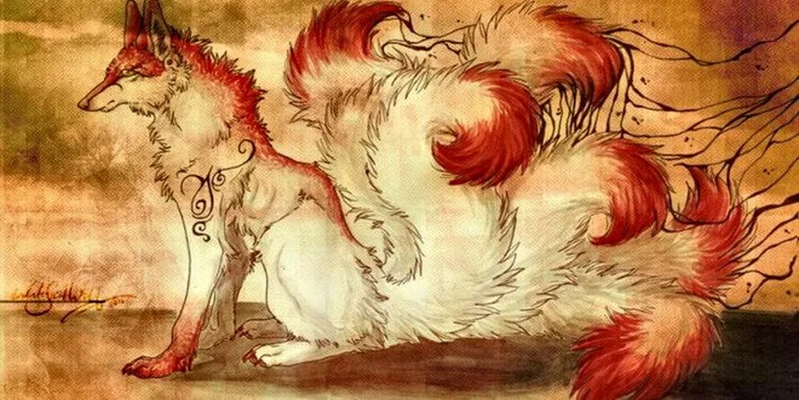 Девятихвостый лис корея. Девятихвостая лисица в японской мифологии. кицунэ девятихвостый лис мифология. бьякко кицунэ. японская лиса кицунэ.