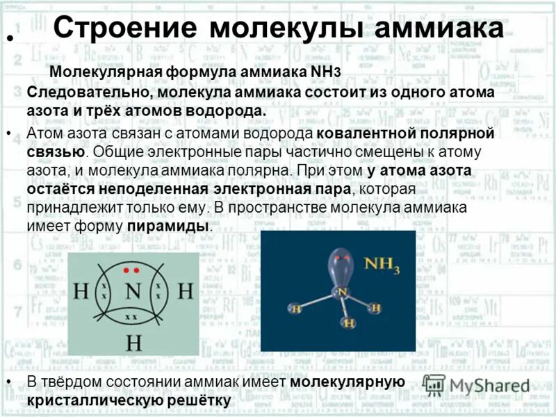 Число электронных пар в молекуле аммиака. Число электронных пар в молекуле аммиака