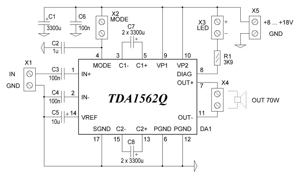 Унч на тда. TDA 1562 усилитель. Tda1562 усилитель схема. Tda1562q схема усилителя мощности. Tda1562 схема усилителя мощности.