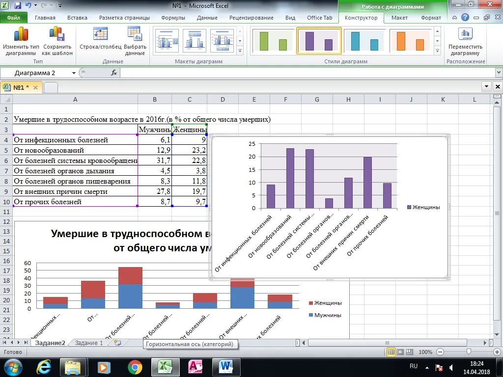 Изменение диаграммы excel