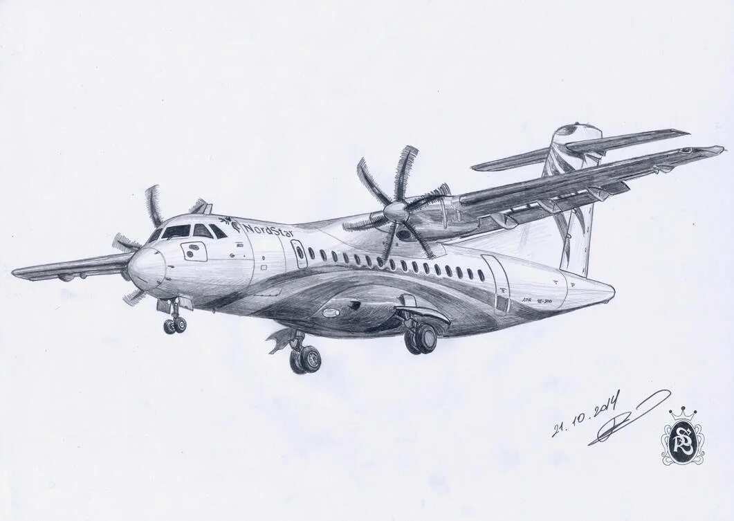 Рисунок 26. Atr42 ан24. Самолёт рисунок карандашом. Самолет эскиз. Графический рисунок самолета.