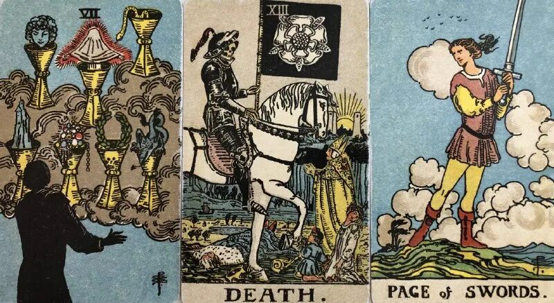 тройка мечей и паж кубков