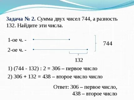 Решение задач на сумму и разность